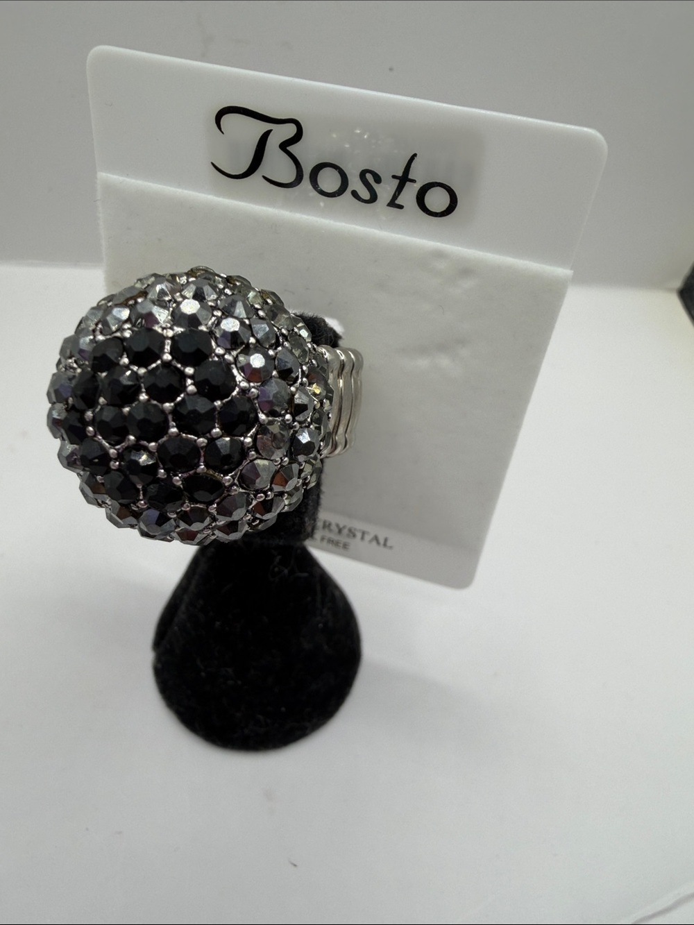Swarovski Hematite and Black Crystal Dome Stretch Ring